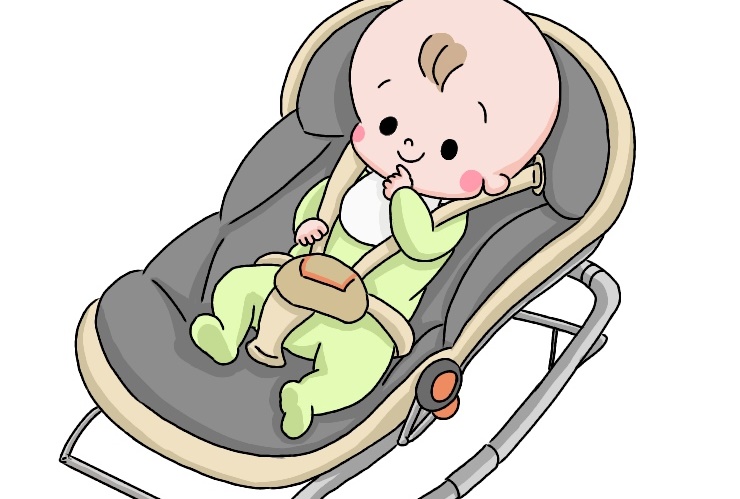 バウンサーに乗った赤ちゃんのイラスト